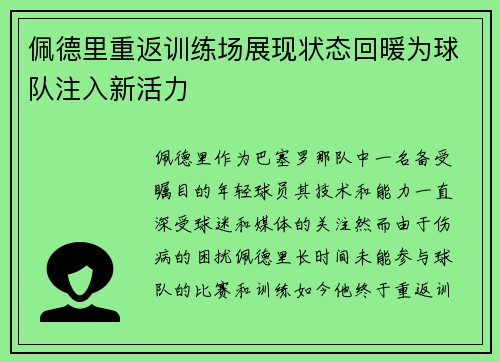 佩德里重返训练场展现状态回暖为球队注入新活力